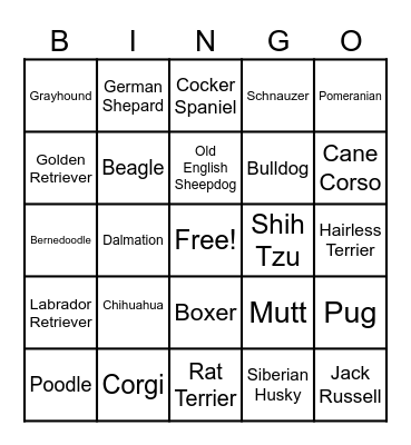 Ruff Ruff Bingo Card