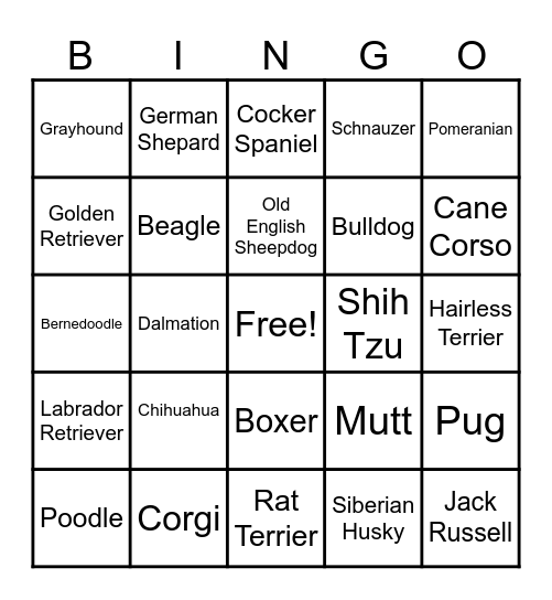 Ruff Ruff Bingo Card