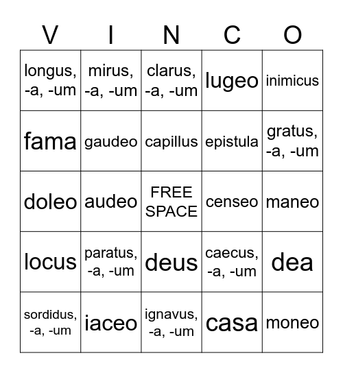 Latin A Ch. 19-22 Bingo Card