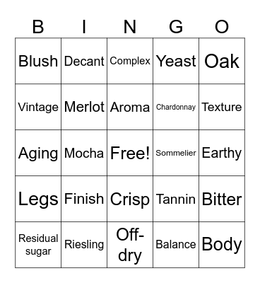 Oenology Wine Bingo Card