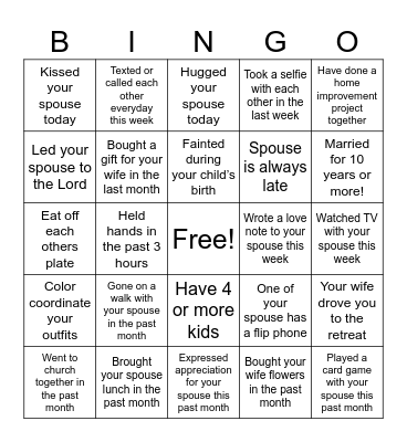 Marriage Bingo Card