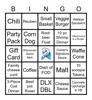 Culvers February Upsell Bingo Card