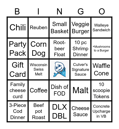 Culvers February Upsell Bingo Card