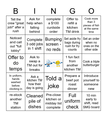 Culver's BOH Teamwork Bingo Card