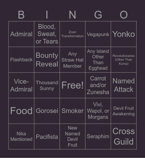 One Piece Chapter 1109 Bingo Card