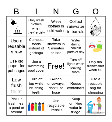 Reduce, Reuse, Recycle Bingo Card