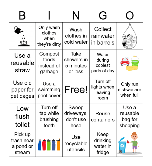 Reduce, Reuse, Recycle Bingo Card