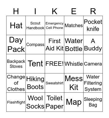Hiking Bingo Card
