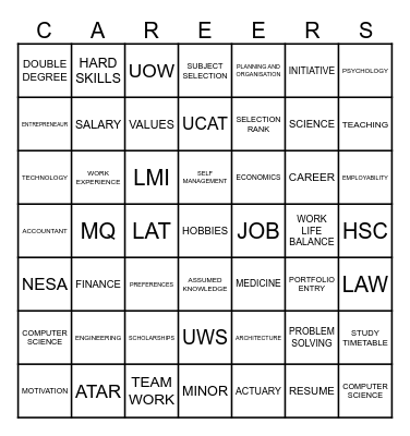 Career Bingo Card