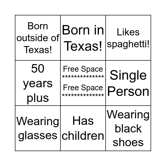 Find Me! Bingo Card