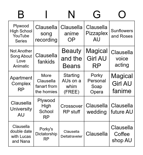 Clausella Completion Bingo Card