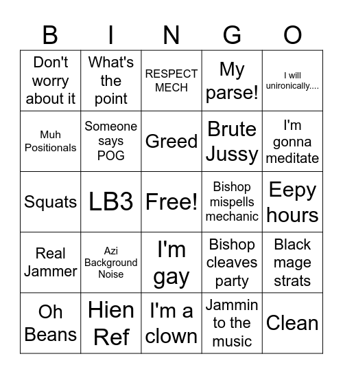 Bishop Bingo Card