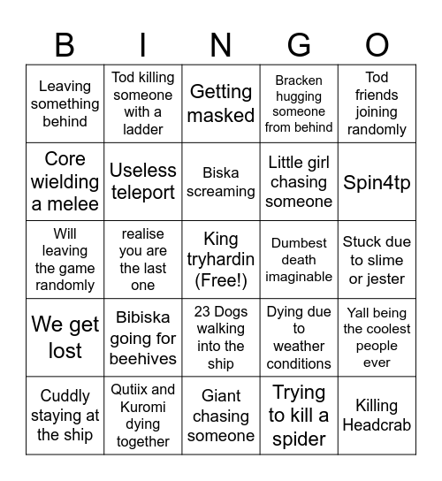 Lethal company bingo!! Bingo Card