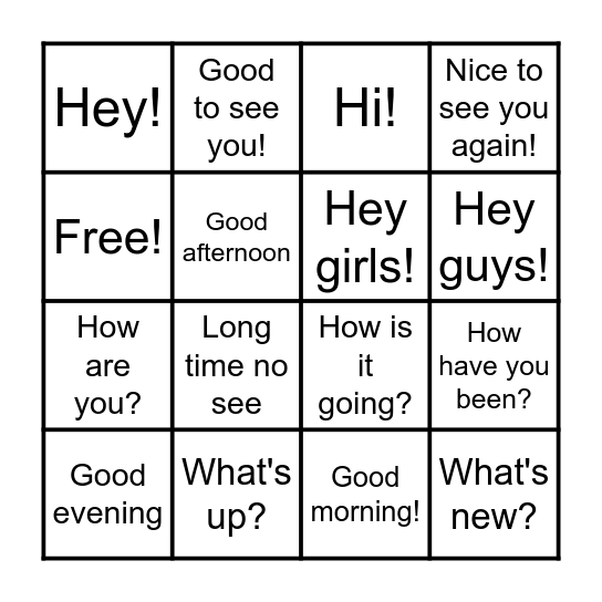Greetings Bingo! Bingo Card