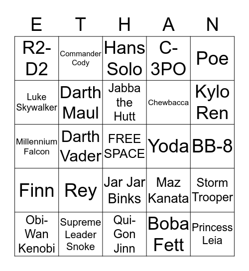 STAR WARS BINGO Card