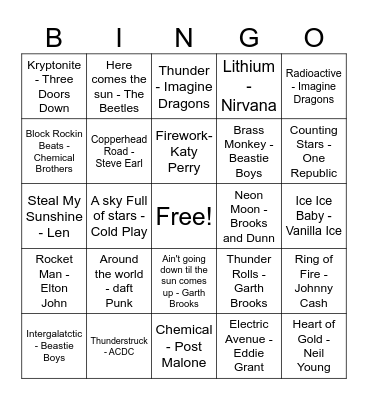 Science Music Bingo Card