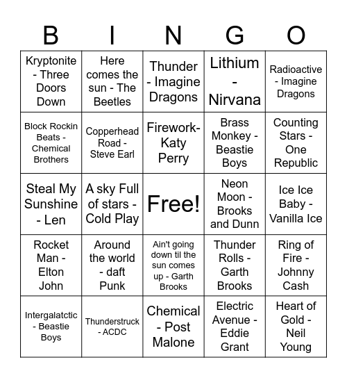 Science Music Bingo Card