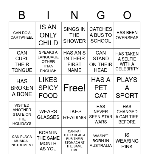 ICEBREAKER Bingo Card