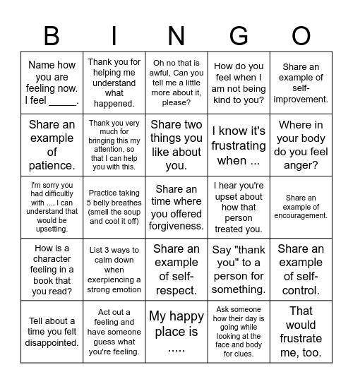 Empathy Bingo Card