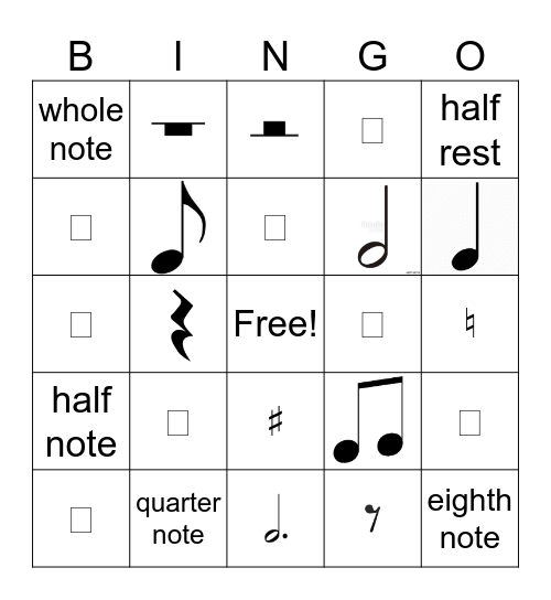 Music Note and Rest Bingo Card