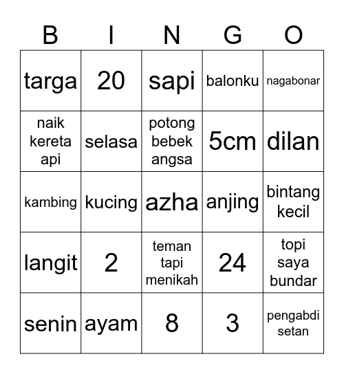 Bingo with Azha Bingo Card