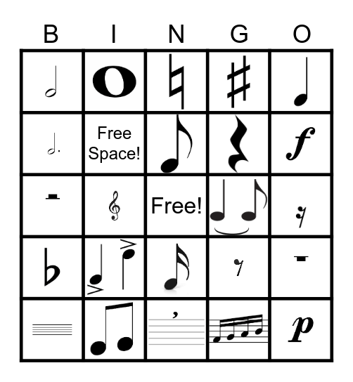 Music Notes and Symbols Bingo Card
