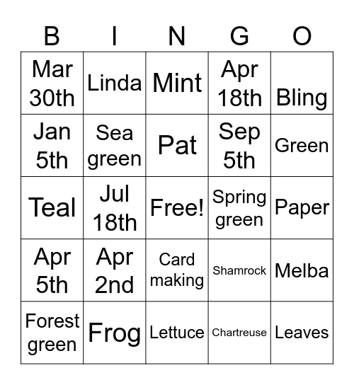 It's All About "The Green" Bingo Card
