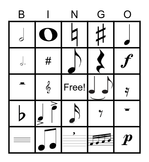 Music Notes and Symbols Bingo Card