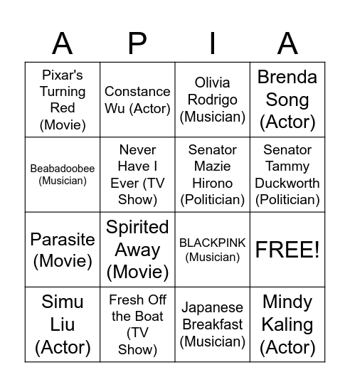 APIA BINGO Card