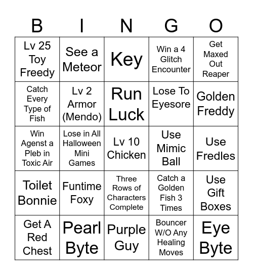 FnaF World Bingo Card