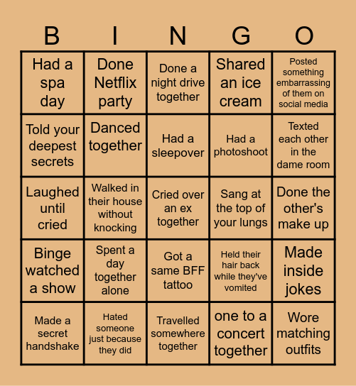 BFF BINGO Card