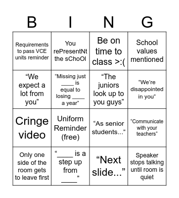 School round 2 Bingo Card