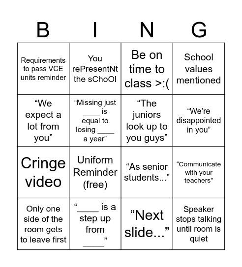 School round 2 Bingo Card