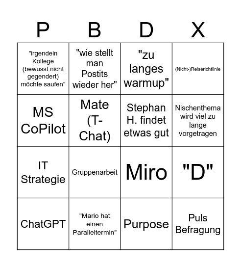 Lack of Defined Meeting Purpose Bingo Card