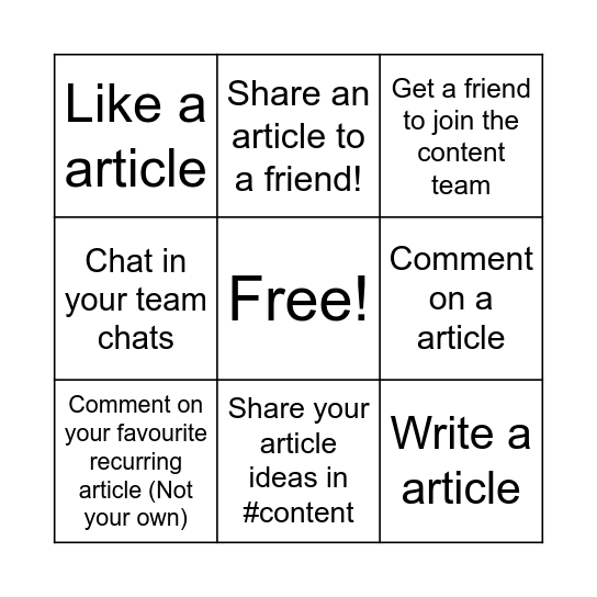 Content Bingo Card