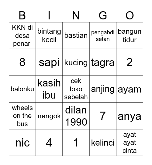 Bastian Kiri Wei. Bingo Card