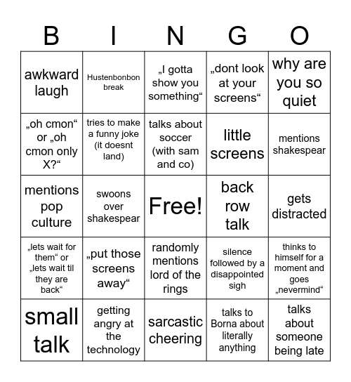 Teacher Bingo Card