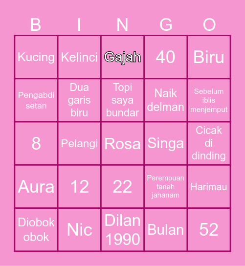 Punya Aura Bingo Card