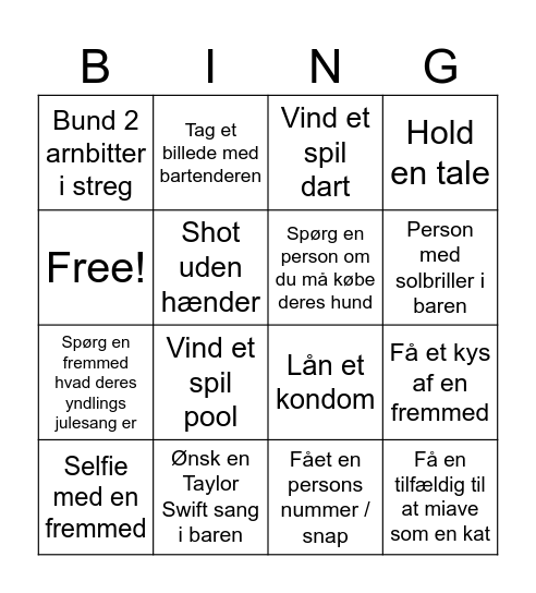 Horsens Pubcrawl Bingo Card