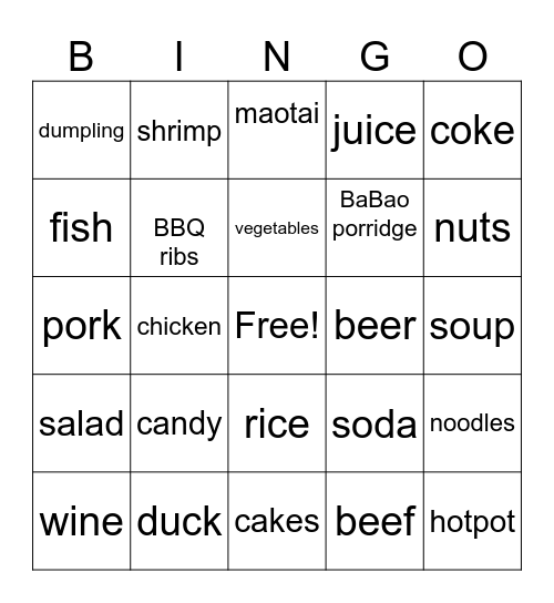 Dragon Foodie Bingo Card