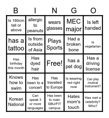 Ice-Breaking Bingo Card