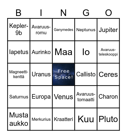 Avaruusbingo Card