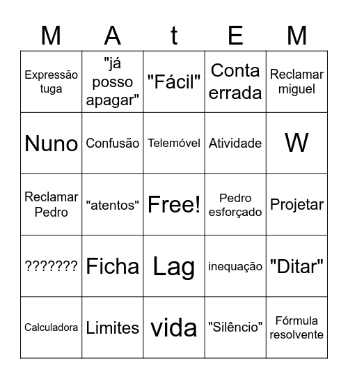 Mat Bingo Card