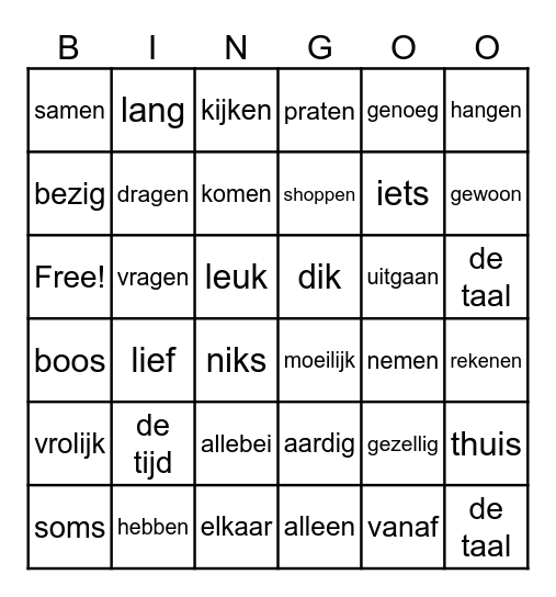 Vriendschap beginners Bingo Card