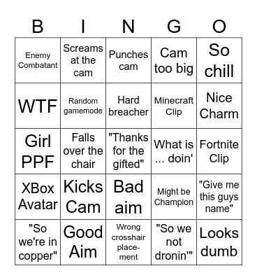 Jynxzi Bingo Card