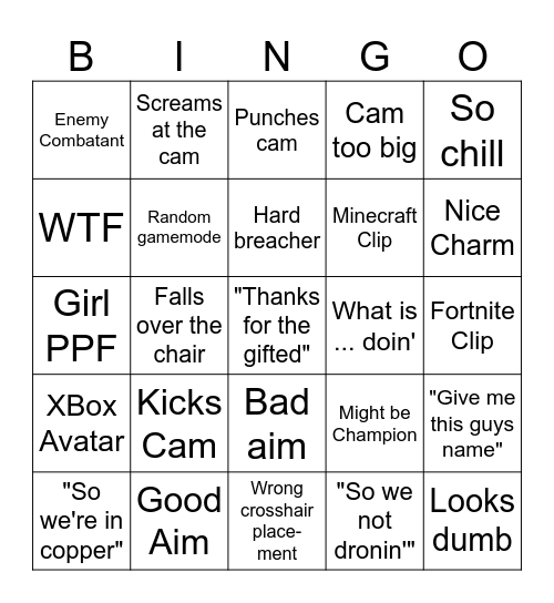 Jynxzi Bingo Card