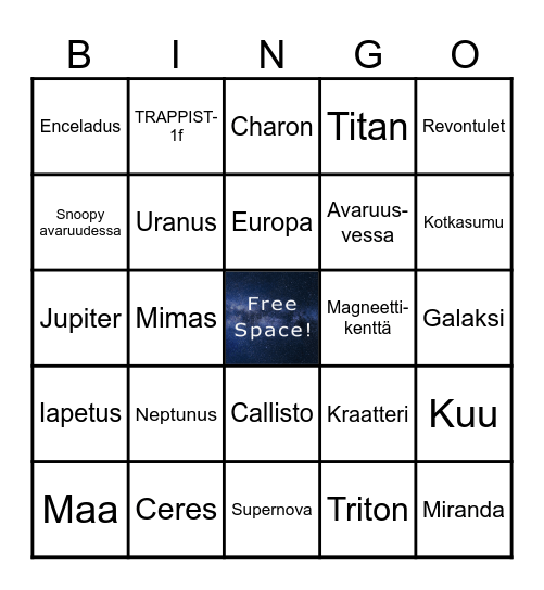 Avaruusbingo Card