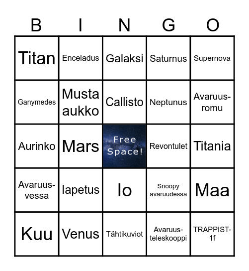 Avaruusbingo Card
