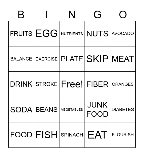 HEALTHY Bingo Card