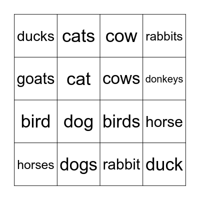 Animals Bingo Card